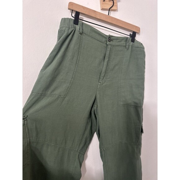 Anthropologie Pilcro Linen Blend Green Cargo Utility Pull On Pants Med Wide Leg - Picture 5 of 11